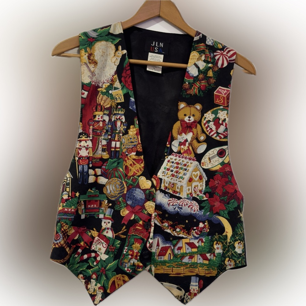 Vintage JLN USA Christmas Vest 100% Cotton Made In The USA size medium